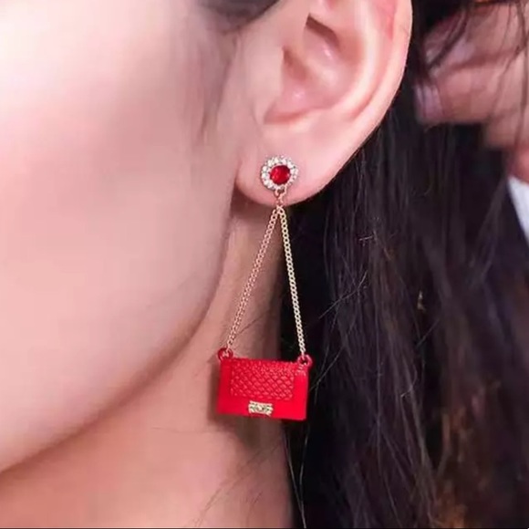 NEW ❤️ Red Classy Bag Purse Drop Earrings - Picture 4 of 6